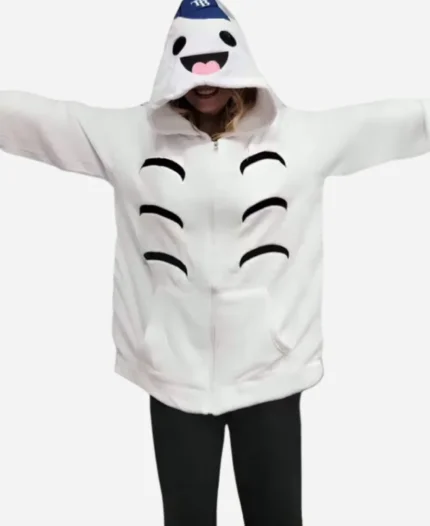 Flappy Boi White Zip-Up Pullover Hoodie For Sale