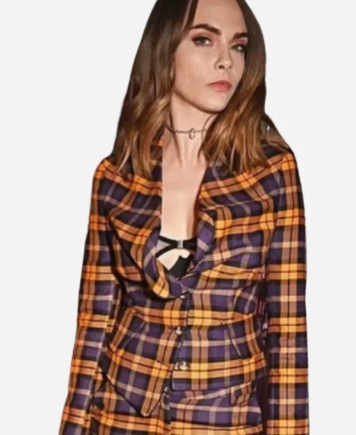 Gala Performance 2024 Cara Delevingne Plunging  Plaid Suit For Womens