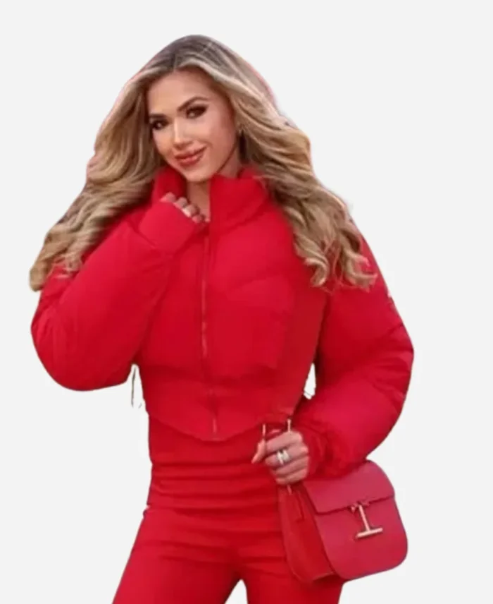 Gracie Hunt AFC Championship Red Cropped Puffer Jacket