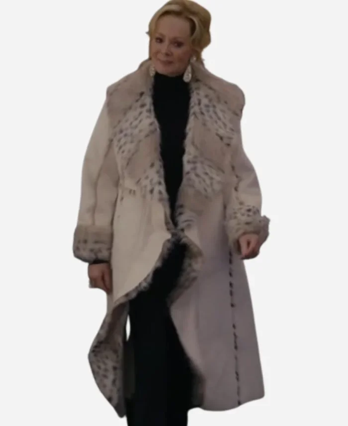 Hacks S03 Jean Smart Faux Fur-Trim Long White Coat