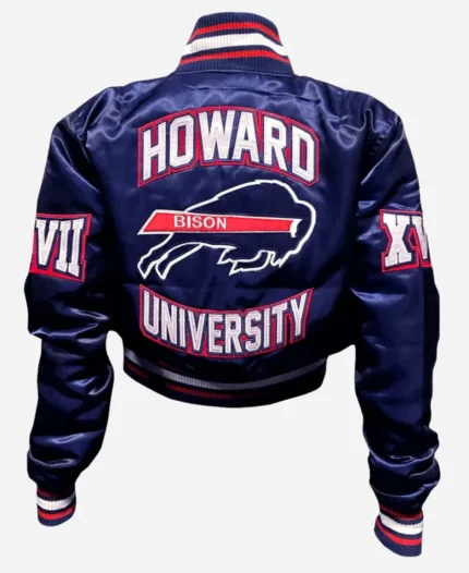 Howard University Bison Blue Satin Varsity Bomber Jacket