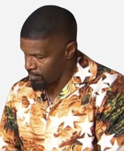 Jamie Foxx Access Hollywood Orange Star Print Camp Shirt