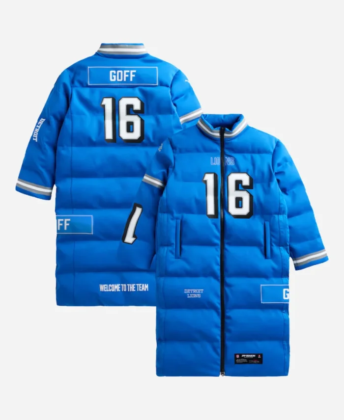 Jared Goff Detroit Lions Off Season Puffer Long Coat