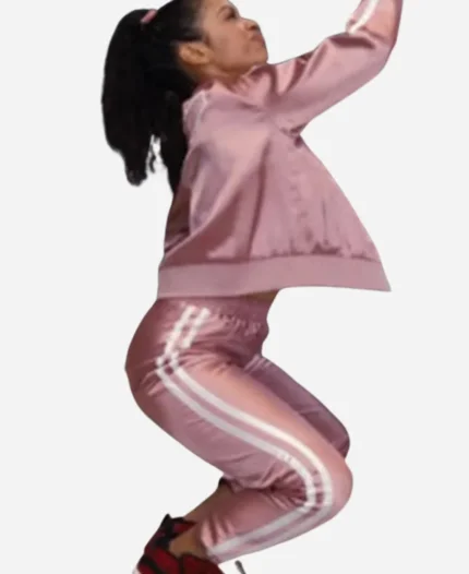 Jasmine Hale Movie Work It Liza Koshy Pink White Striped Tracksuit