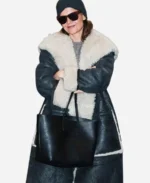 Katie Holmes Long Shearling Leather Coat