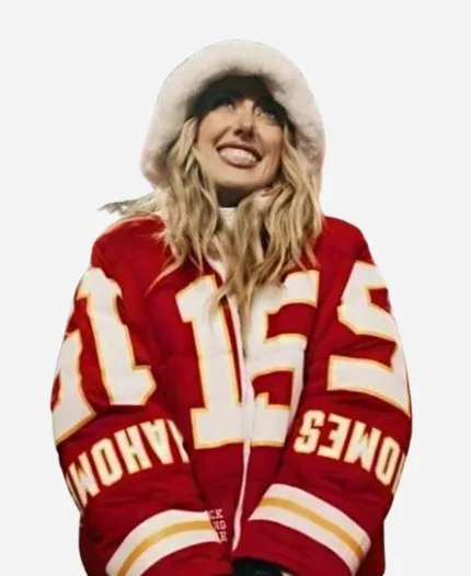 Kristin Juszczyk Brittany Mahomes Chiefs Red Puffer Jacket