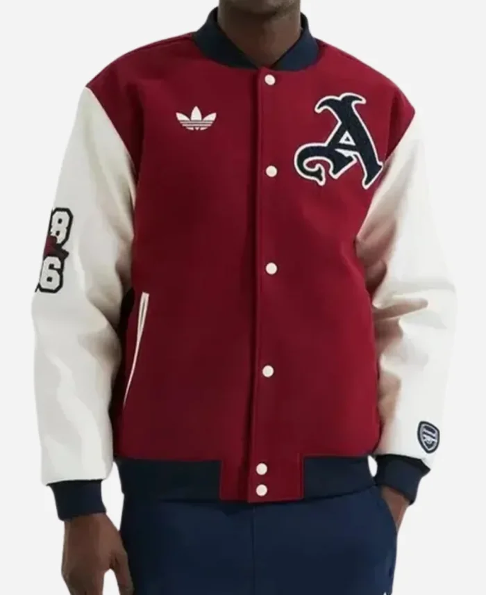 Leah Williamson Arsenal Red and White Varsity Jacket With Leather Sleeves For Sale