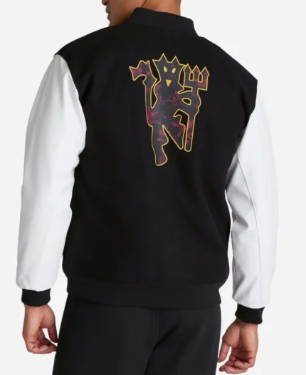 Manchester United F.C. Wool Black and White Varsity Jacket For Sale