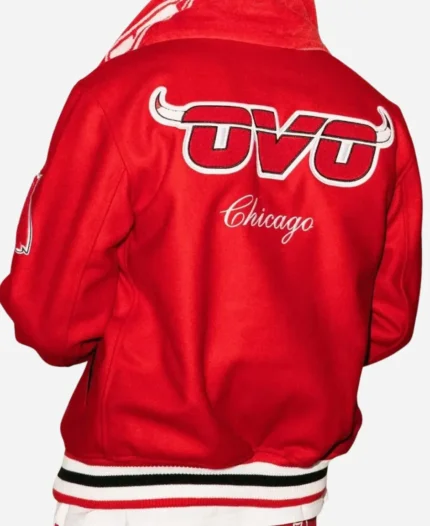 NBA Chicago Bulls OVO Red Varsity Letterman Jacket For Sale