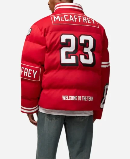 NFL Christian McCaffrey San Francisco 49ers Off Season Red Puffer Jacket