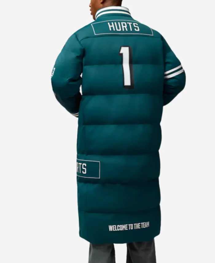 NFL Jalen Hurts Philadelphia Eagles Off Season Green Puffer Long Coat