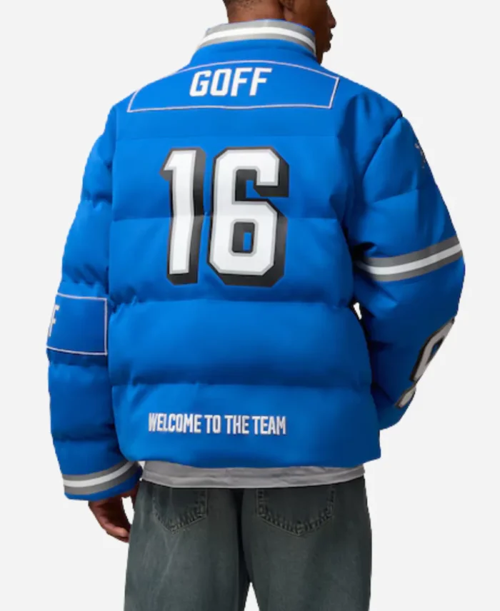 NFL Jared Goff  Detroit Lions Off Season Blue Puffer Jacket