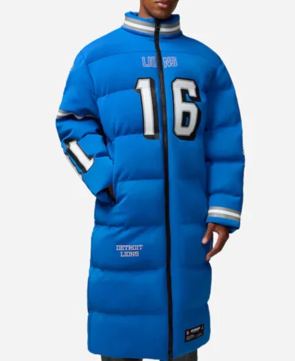 NFL Jared Goff Detroit Lions Off Season Blue Puffer Long Coat