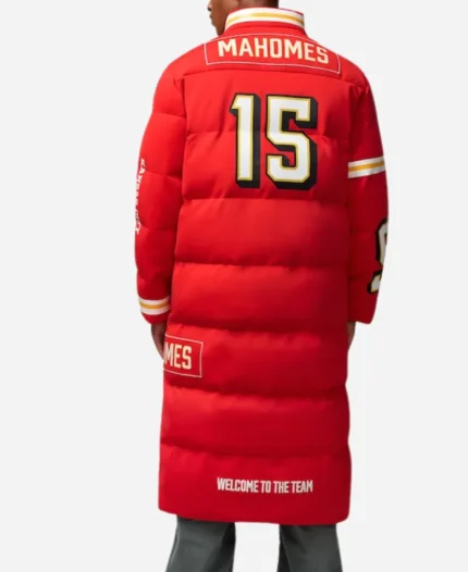 NFL Patrick Mahomes Kansas City Chiefs Off Season Red Puffer Long Coat