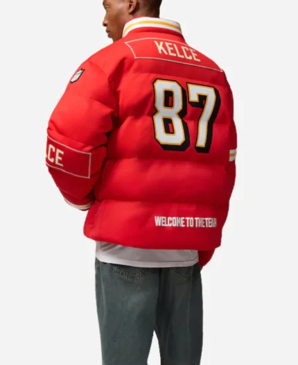 NFL Travis Kelce Kansas City Chiefs Off Season Red Puffer Jacket