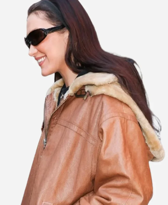 NYC Bella Hadid Brown Shearling Leather Jacket