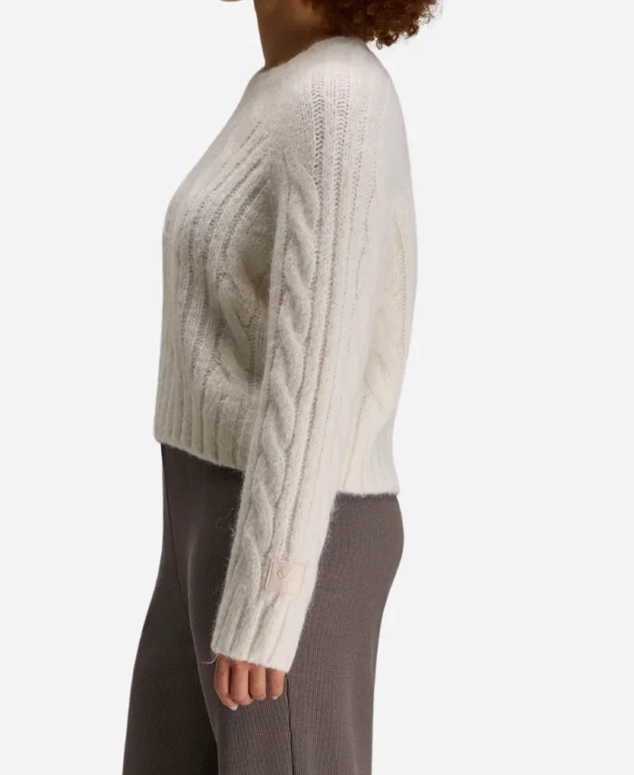 OVO Cropped Cableknit Women White Sweater Sleeves