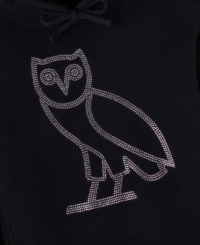 OVO Rhinestone Icon Pullover Black Hoodie For Womens