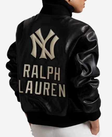 Polo Ralph Lauren Yankees Black Bomber Leather Jacket For Sale
