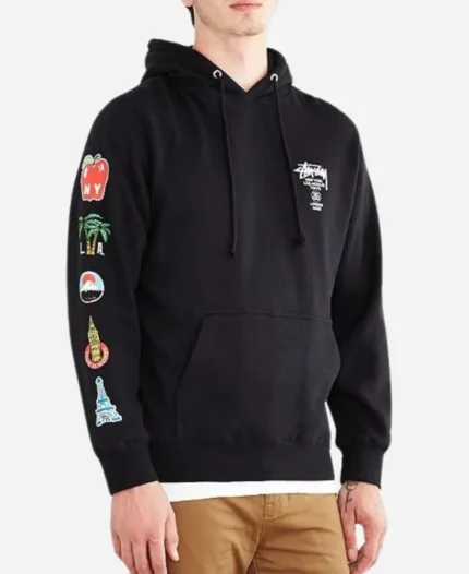 Stussy World Flags Black Hoodie Front