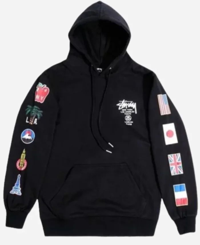 Stussy World Flags Black Pullover Hoodie