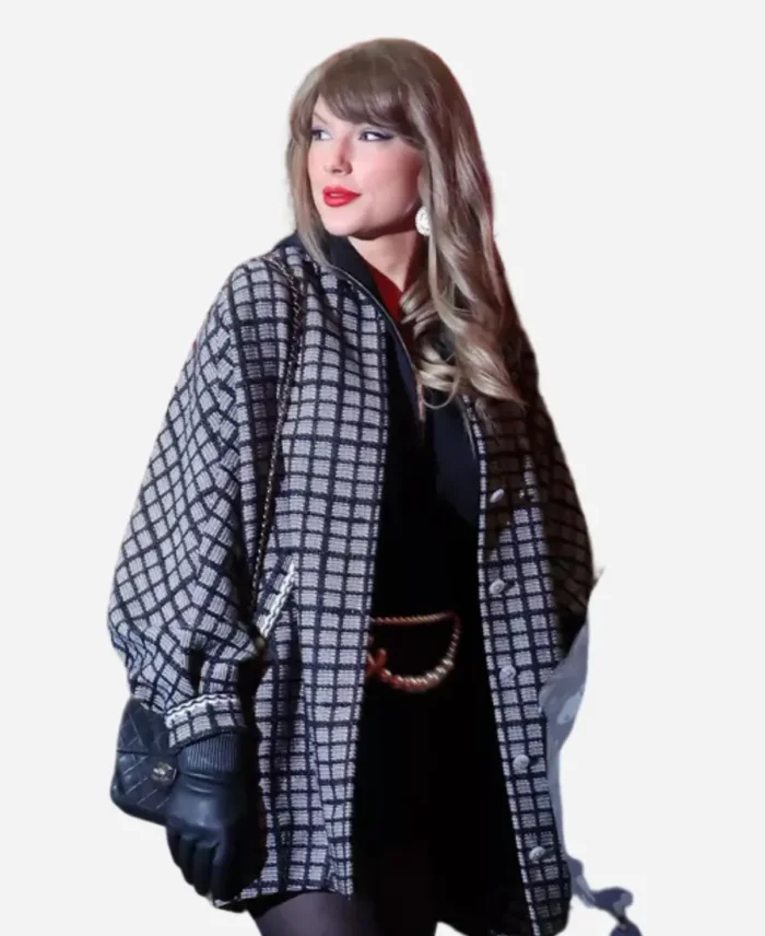 Taylor Swift Chiefs Texans Game Black and White Plaid Coat