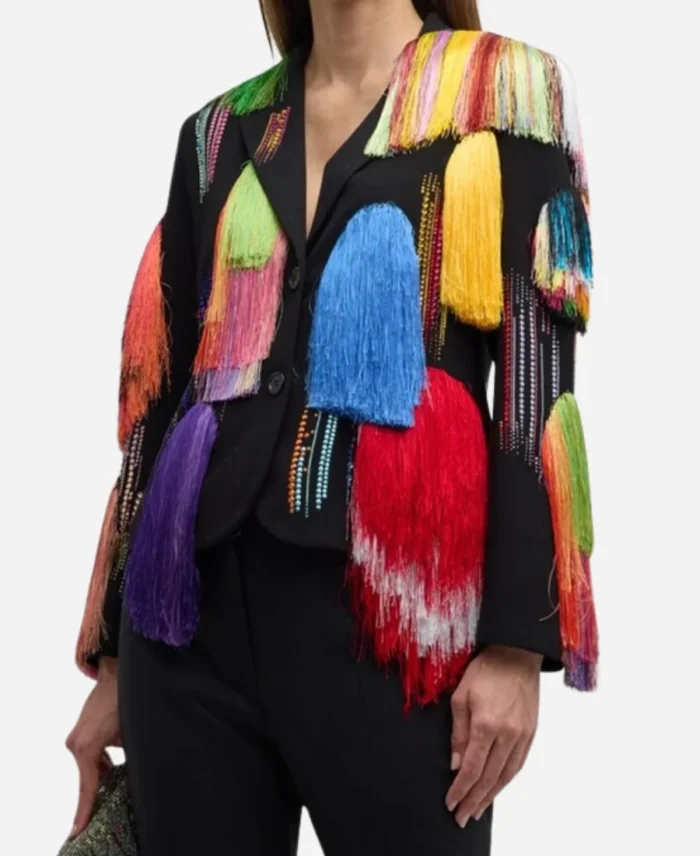 The Today Show 2024 Elizabeth Kahane Multi-Color Fringed Blazer Jacket For Sale