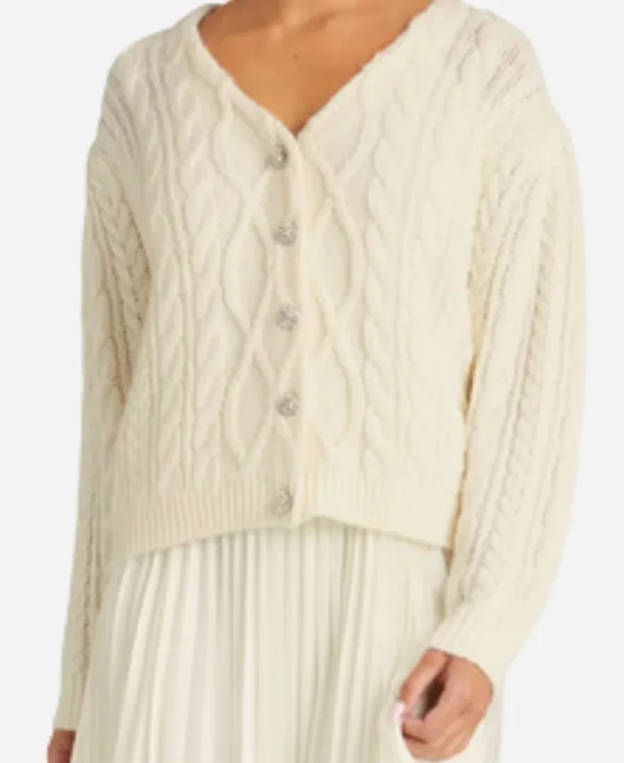 The Today Show 2024 Hoda Kotb White Cable Knitted Cardigan For Women