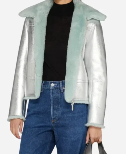 The Today Show Savannah Guthrie Silver Leather Jacket For Sale