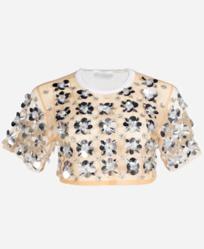 The Voice Season 26 Gwen Stefani Silver Floral Embellished Cropped Top For Women