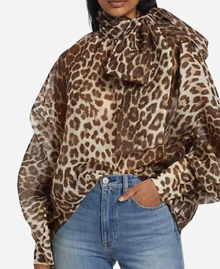 The Voice Season 26 Gwen Stefani Tie Neck Leopard Blouse For Women's