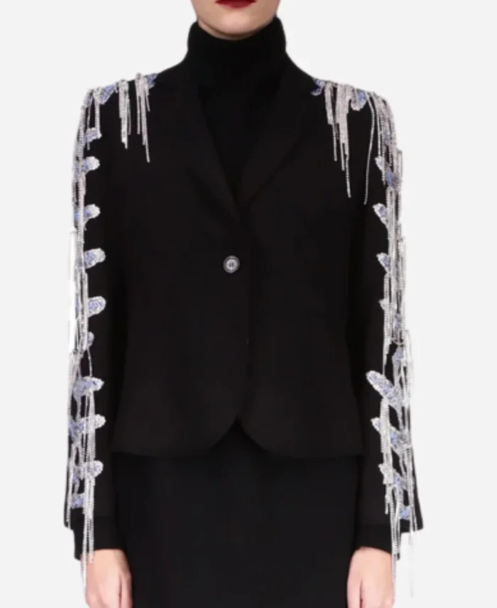 The Voice Season 26 Reba McEntire Black Embellished Sleeves Blazer Jacket