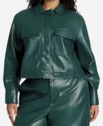 The Voice Season 26 Shye Green Cropped Faux Leather Jacket For Sale