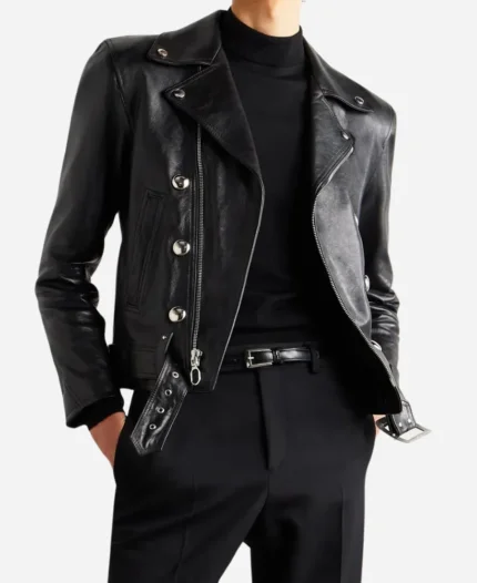 The Voice Season 27 John Legend Black Belted Leather Biker Jacket