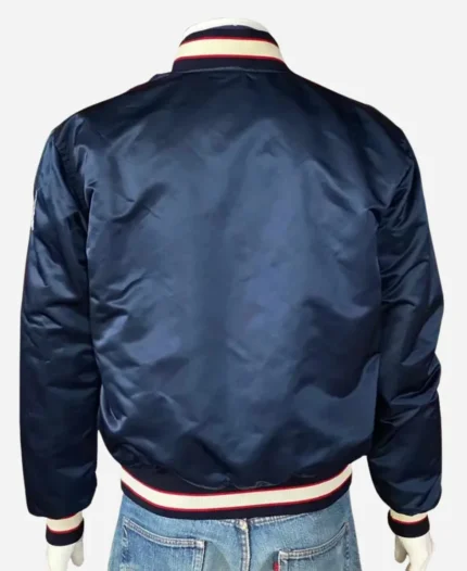University of Connecticut Blue Satin Varsity Bomber Jacket For Unisex