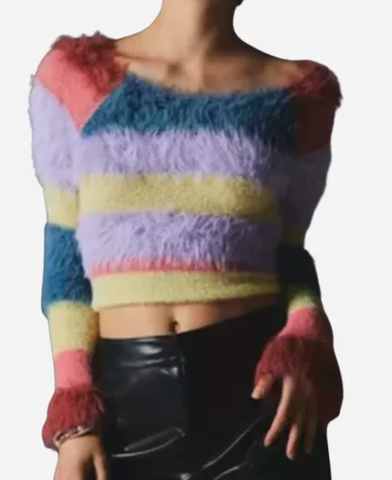 Unstable S02 Iris Apatow Stripped Fuzzy Multicolor Sweater Front