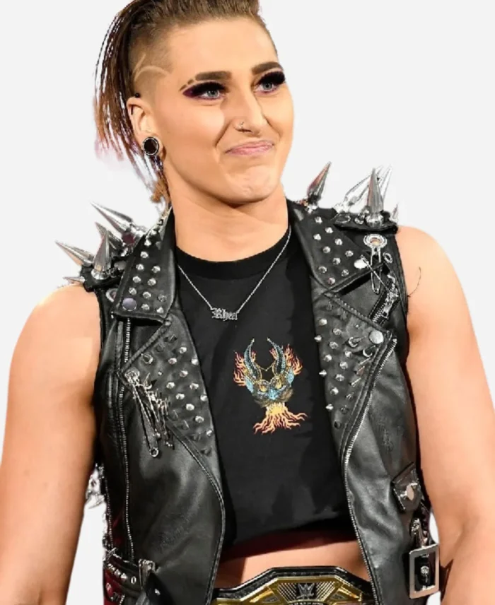 WWE Clash At The Castle Rhea Ripley Black Studded Leather Vest