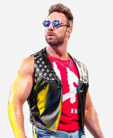 WWE Smackdown LA Knight Black Leather Vest For Sale