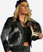 WWE Star Diva Toni Storm Black Leather Studs Jacket For Sale