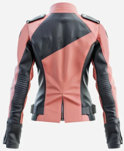 Women’s Ash Grey Pink Sheepskin Leather Motorcycle Jacket For Sale