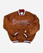 X Starter Atlanta Braves Bomber Full-Snap Satin Brown Jacket