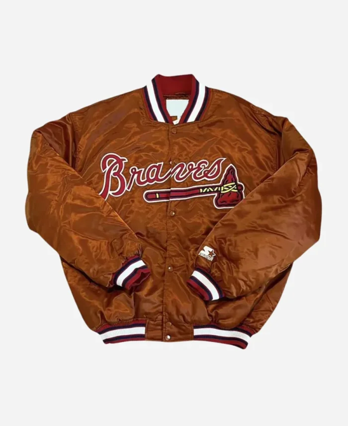 X Starter Atlanta Braves Bomber Full-Snap Satin Brown Jacket