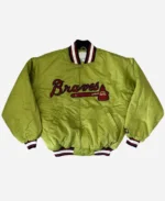 X Starter Atlanta Braves Bomber Full-Snap Satin Green Jacket