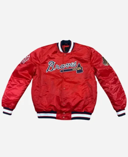 X Starter Atlanta Braves Bomber Full-Snap Satin Red Jacket