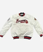 X Starter Atlanta Braves Bomber Full-Snap Satin White Jacket