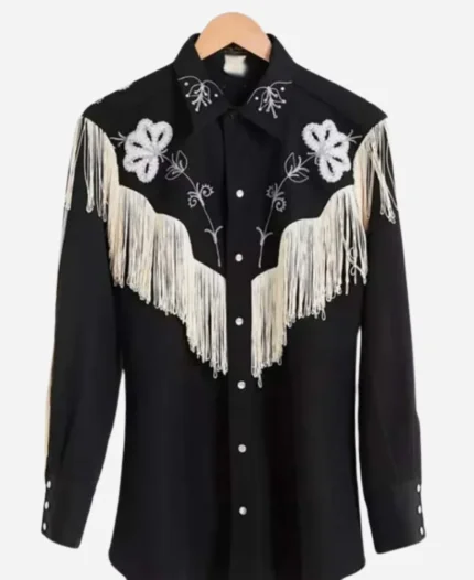 American Idol Season 22 Jack Blocker Black Floral Printed Fringe Shirt