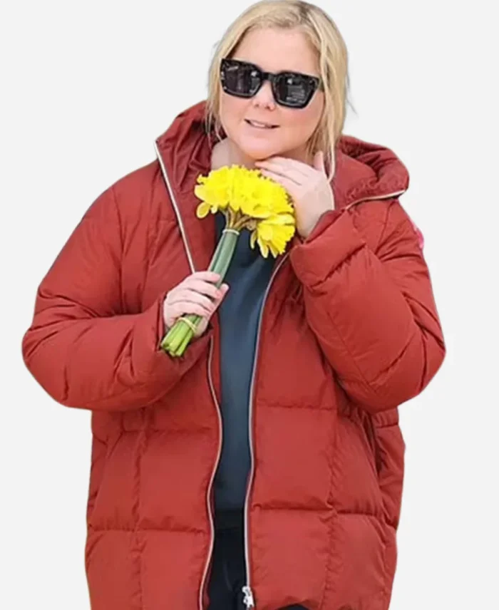 Amy Schumer Kinda Pregnant Red Hooded Puffer Jacket