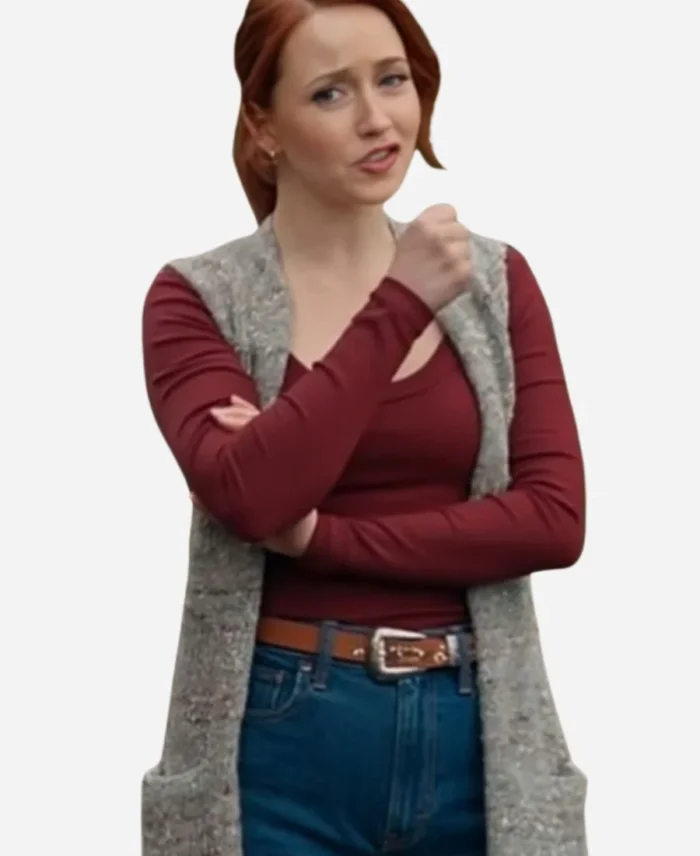 Casey Movie The Wish Swap 2025 Emily Tennant Long Grey Vest