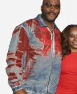 E! News Tyler Perry Red And Denim Jacket