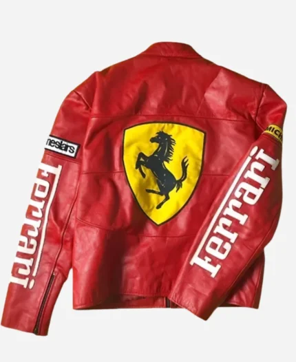 Ferrari Red Leather Motorcycle Racing Jacket For Sale